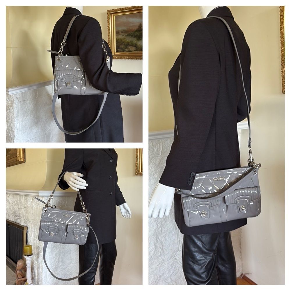 Coach Poppy Liquid Gloss Convertible Crossbody Bag Light Grey Patent Leather